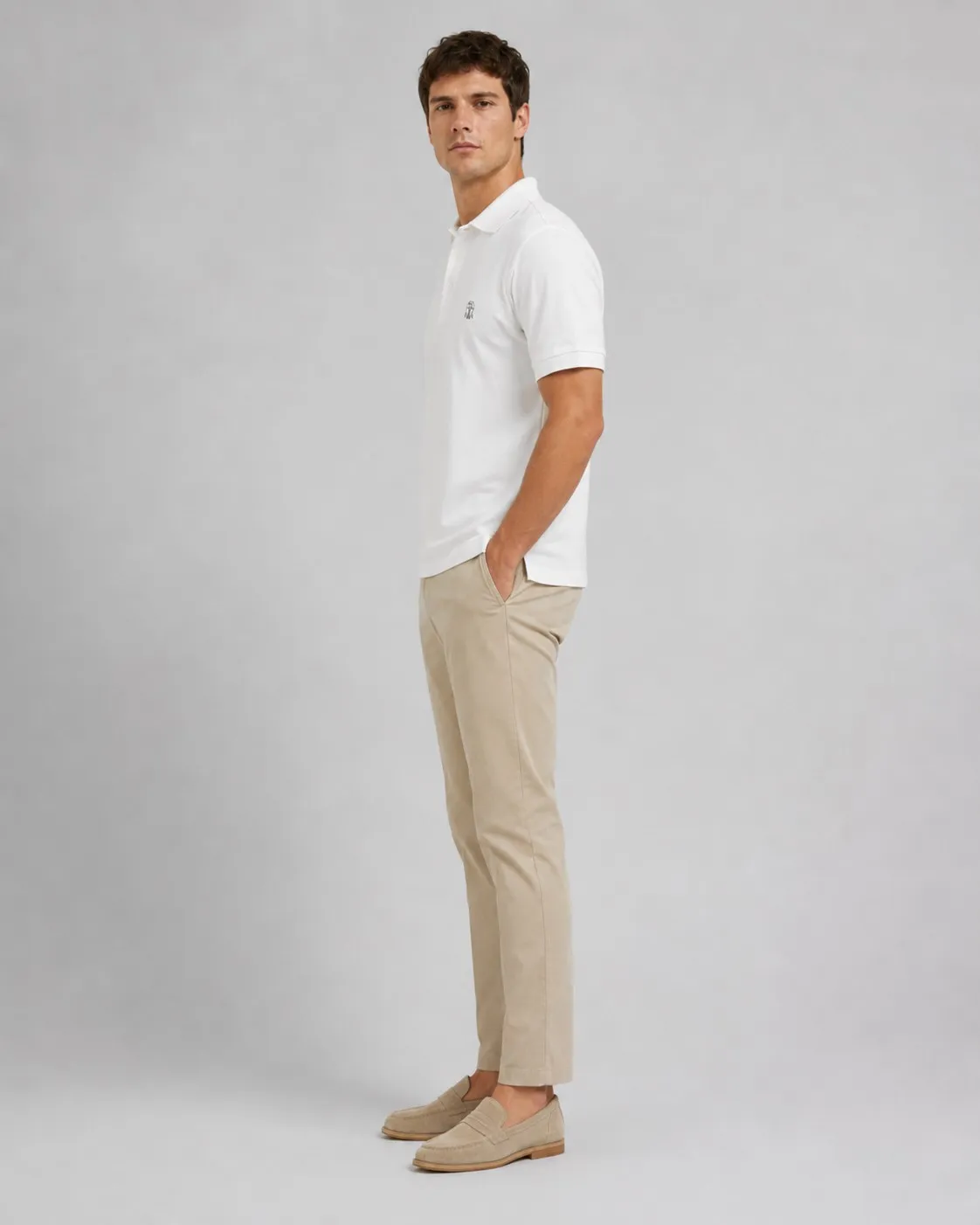 BRUNELLO CUCINELLI BC small label solid color polo short-sleeved POLO shirt upper body reference
